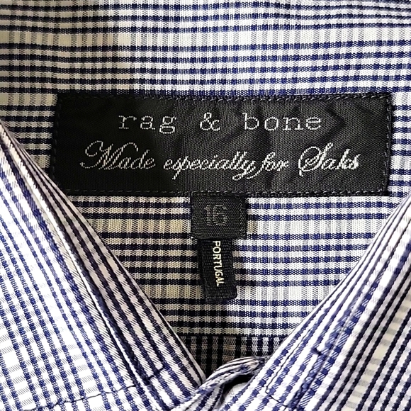 Rag & Bone Button Front Shirt w Spread Collar Size 16 Purple and White Checked - Picture 6 of 6